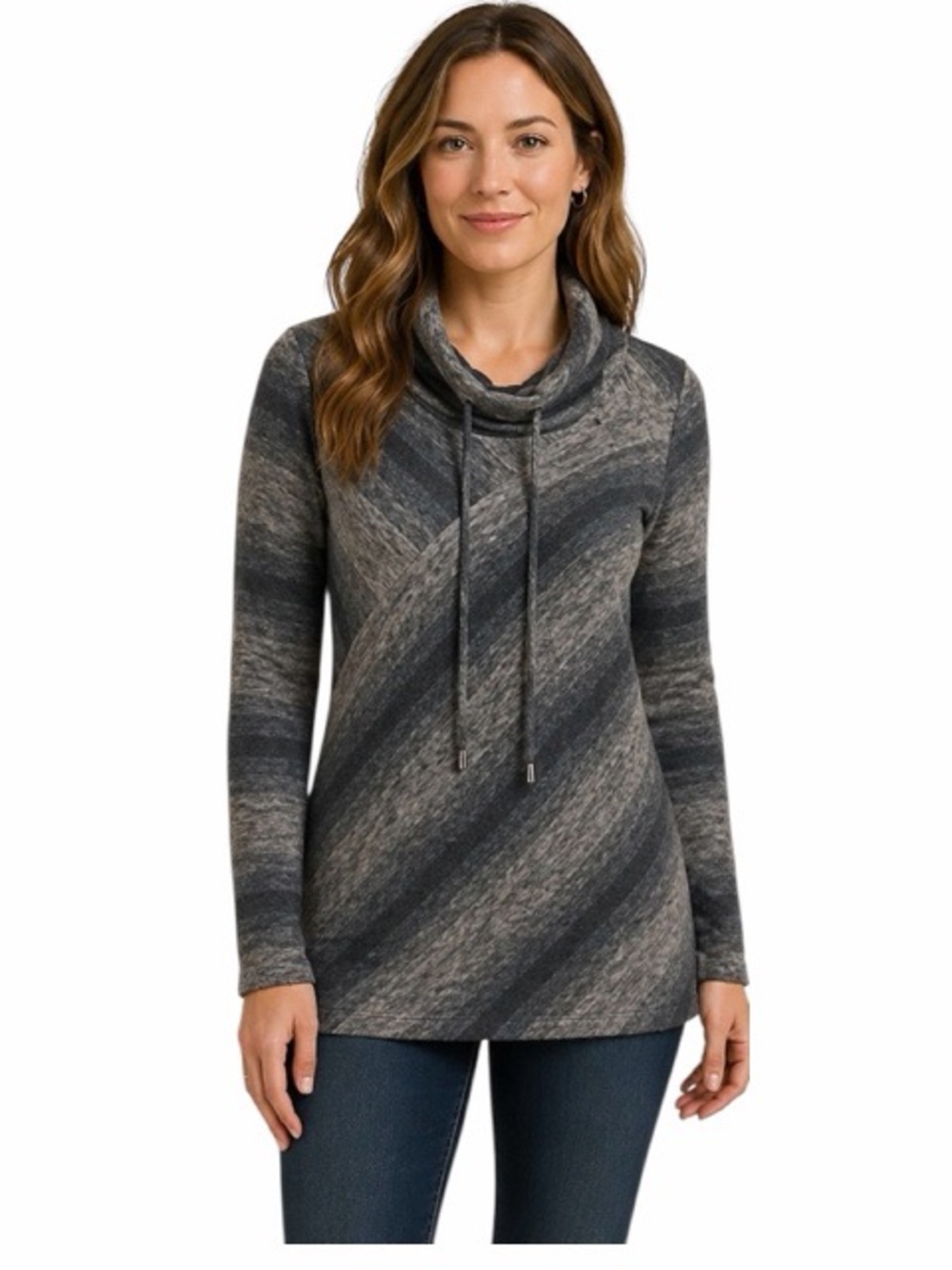 Weekends By Chico’s Cowl Neck Striped Pullover Sweater